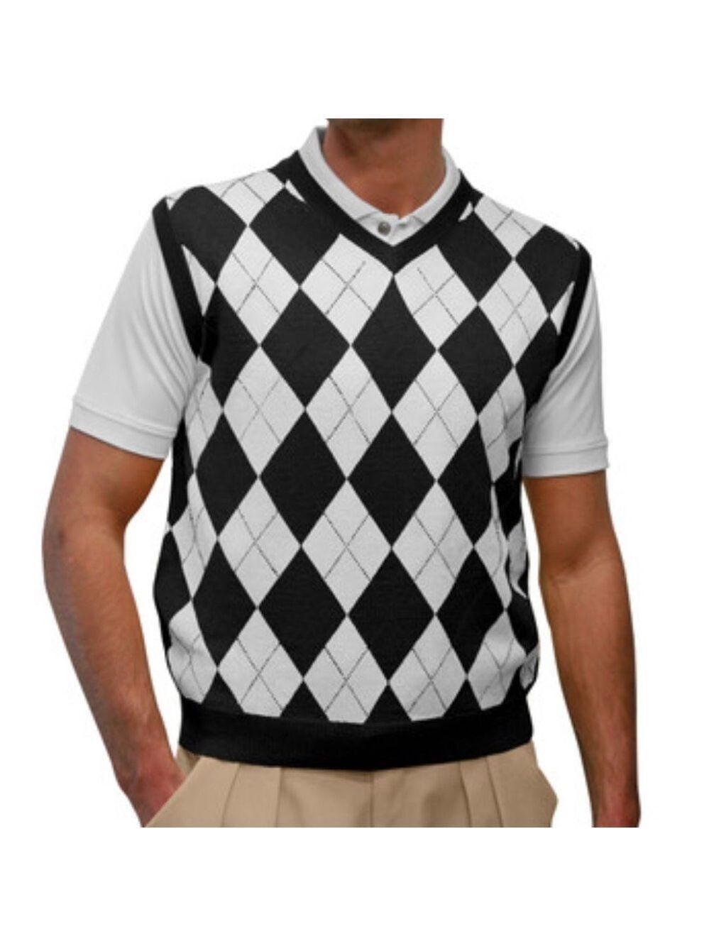 VINTAGE BLACK & WHITE ARGYLE MENS SWEATER VEST Collegiate, preppy, academia